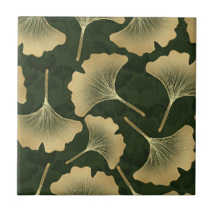 Art Deco Goldenes Botanisches Muster Fliese