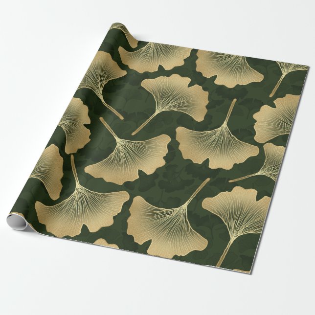 Art Deco Goldenes Botanisches Muster Geschenkpapier (Ungerollt)