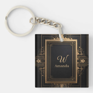 Art Deco Goldrahmen mit individuellem Namen und In Schlüsselanhänger
