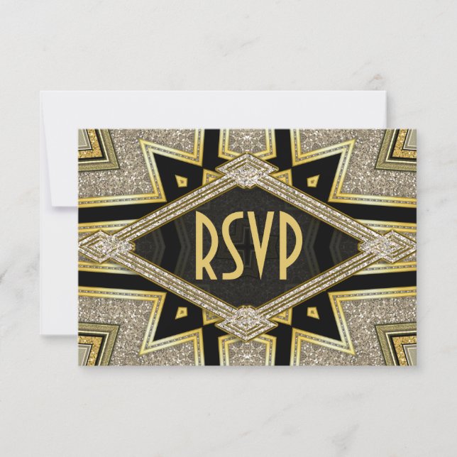 Art Deco Goldy Diamonds Wedding RSVP Cards (Vorderseite)