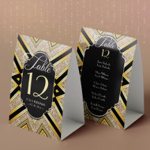Art Deco Goldy Hochzeitstisch Nummer mit Gästelist