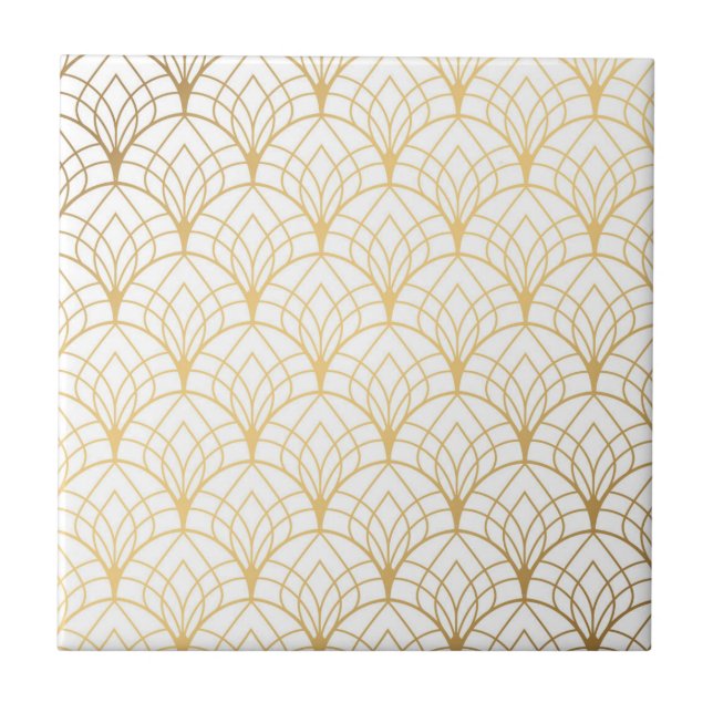 Art Deco Gradient Gold Bronze Muster Fliese (Vorderseite)