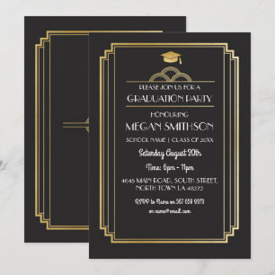 Art Déco Graduation Party Invitation Gold 1920s Ga