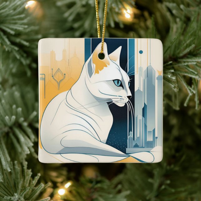Art Deco Graphic Cat Ornament (Baum)