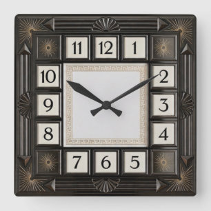 Art Deco Grau Quadratische Wanduhr