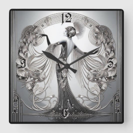 Art Deco Grau Quadratische Wanduhr