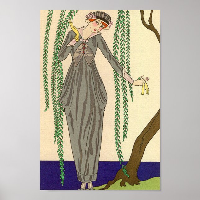Art Deco Gray Taffeta Zurück in die Welt Poster (Vorne)