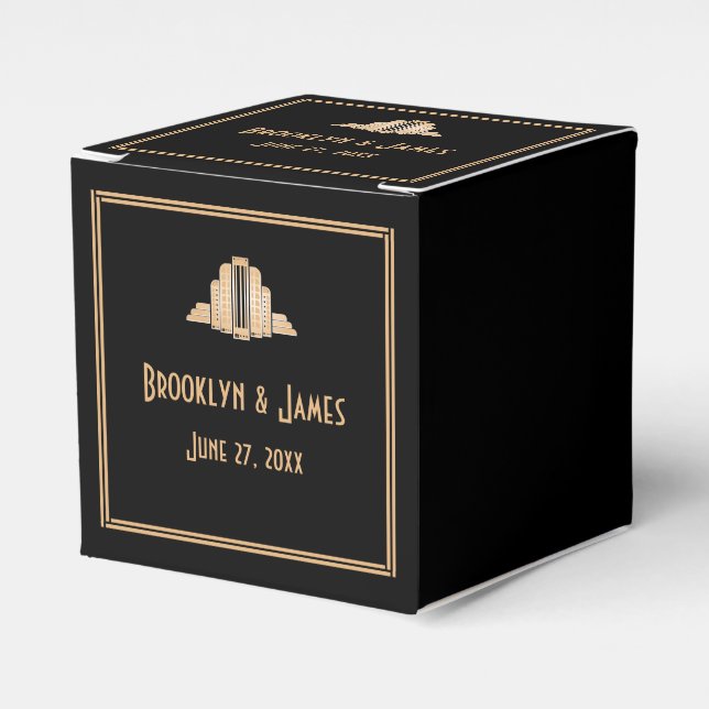 Art Deco Great Gatsby Black Gastgeschenk Hochzeit  Geschenkschachtel (Vorderseite)