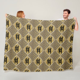 Art Deco Great Gatsby Black Gold Flapper Couple Fleecedecke