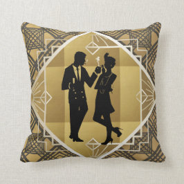 Art Deco Great Gatsby Black Gold Flapper Couple Kissen