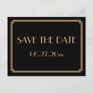 Art Deco Great Gatsby Black Save the Date Postcard Ankündigungspostkarte