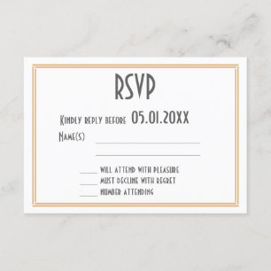 Art Deco Great Gatsby Black Wedding RSVP Karte