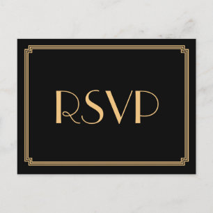 Art Deco Great Gatsby Black Wedding RSVP Postkarte