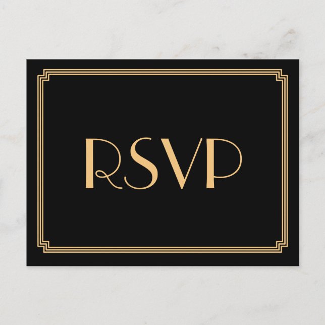 Art Deco Great Gatsby Black Wedding RSVP Postkarte (Vorderseite)