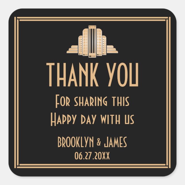 Art Deco Great Gatsby Black Wedding Stickers (Vorderseite)