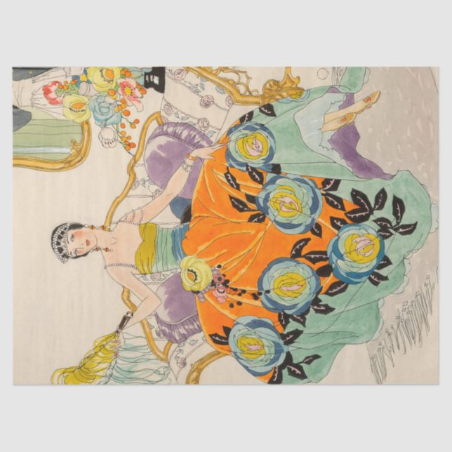 Art Deco Great Gatsby Flapper Kunst, Dichtung und  Seidenpapier (Vorderseite)