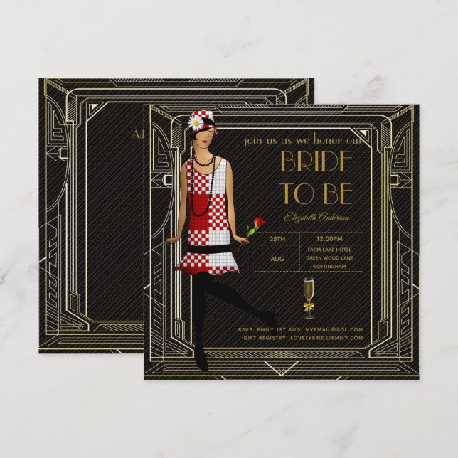 Art Deco Great Gatsby Roaring 20er Brautparty Rd Einladung (Vorne/Hinten)
