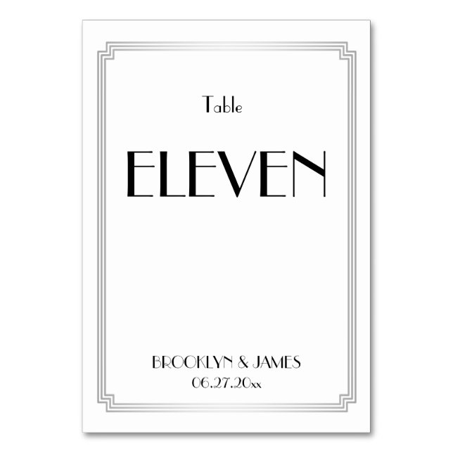 Art Deco Great Gatsby Silver Wedding Tischnummern (Vorderseite)