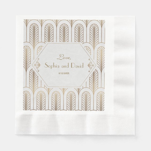 Art Deco Great Gatsby White Gold Wedding Serviette (Vorderseite)