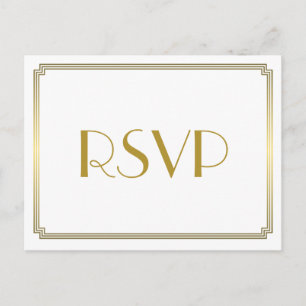 Art Deco Great Gatsby White Wedding RSVP Postkarte