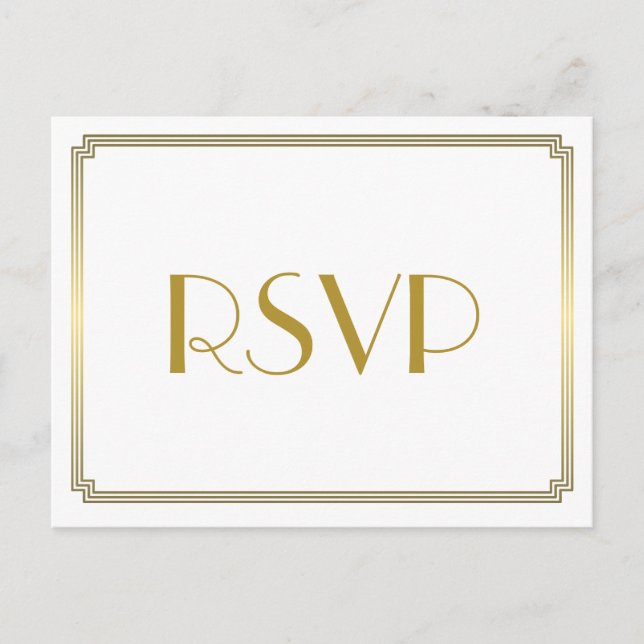 Art Deco Great Gatsby White Wedding RSVP Postkarte (Vorderseite)