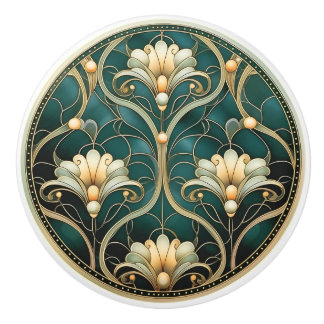 Art Deco Green Gold Weißer Jugendstil Keramikknauf
