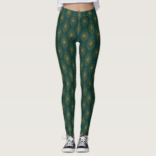 Art Deco Green mit Gold Glitzer Muster Leggings