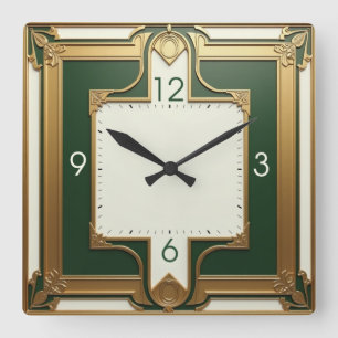 Art Deco Green Quadratische Wanduhr