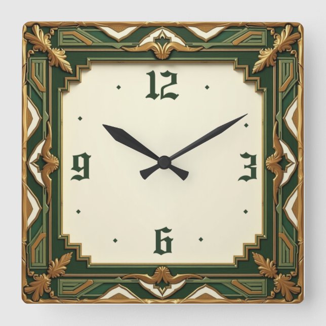 Art Deco Green Quadratische Wanduhr (Vorderseite)