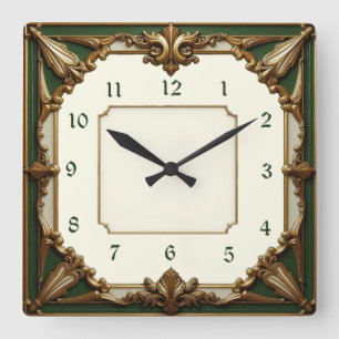 Art Deco Green Quadratische Wanduhr