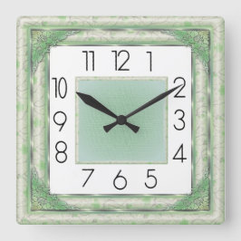 Art Deco Green Quadratische Wanduhr