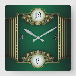 Art Deco Green Quadratische Wanduhr