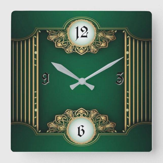 Art Deco Green Quadratische Wanduhr (Vorderseite)