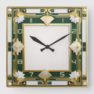 Art Deco Green Quadratische Wanduhr
