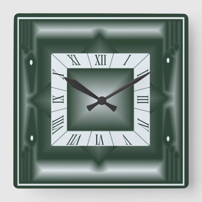 Art Deco Green Quadratische Wanduhr (Vorderseite)