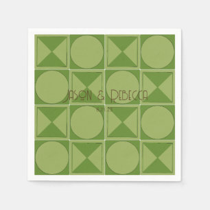 Art Deco Green Retro Geometric Mit Monogramm Weddi Serviette