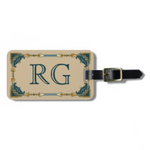 Art Deco Green und Gold Gerahmt Monogram