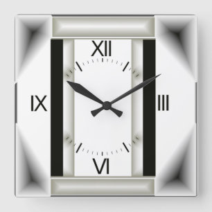 Art Deco grey Quadratische Wanduhr