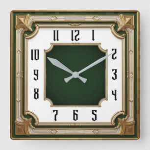 Art Deco Grün Elegant Quadratische Wanduhr