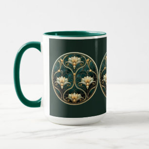 Art Deco Grün Gold Weiß Vintage-Look Tasse