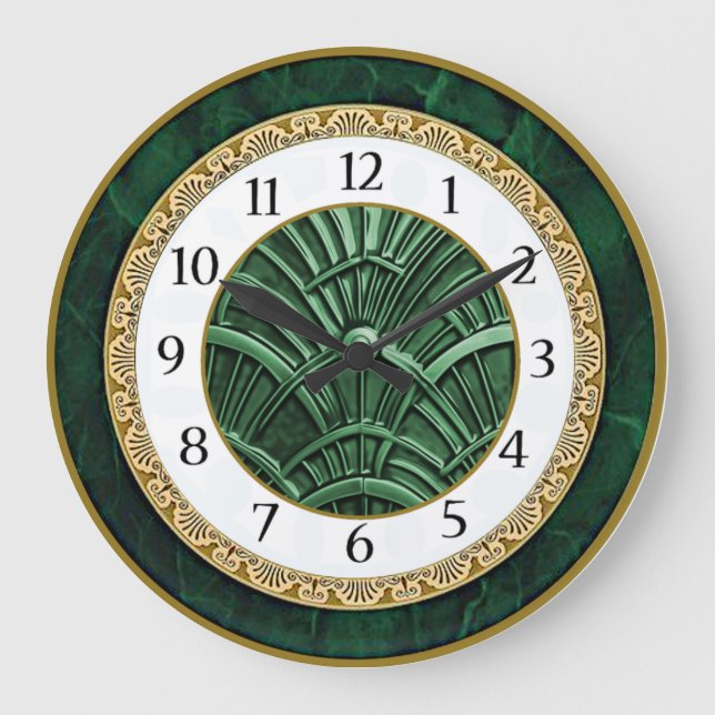 Art Deco Grün Große Wanduhr (Vorderseite)