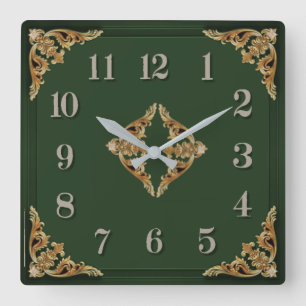 Art Deco Grün Quadratische Wanduhr