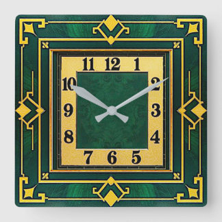 Art Deco Grün Quadratische Wanduhr