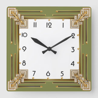 Art Deco Grün Quadratische Wanduhr