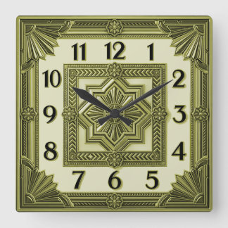Art Deco Grün Quadratische Wanduhr