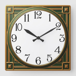 Art Deco Grün Quadratische Wanduhr