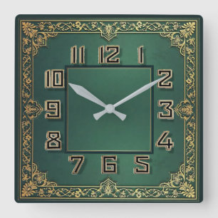 Art Deco Grün Quadratische Wanduhr