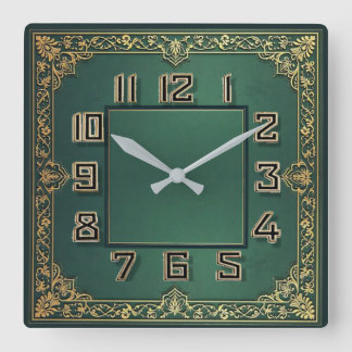 Art Deco Grün Quadratische Wanduhr
