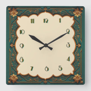 Art Deco Grün Quadratische Wanduhr