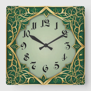 Art Deco Grün Quadratische Wanduhr